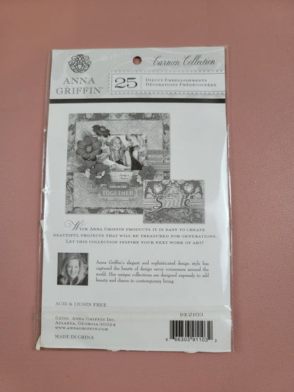 Anna Griffin Carmen Collection 25-Piece Diecut Embellishment Pack